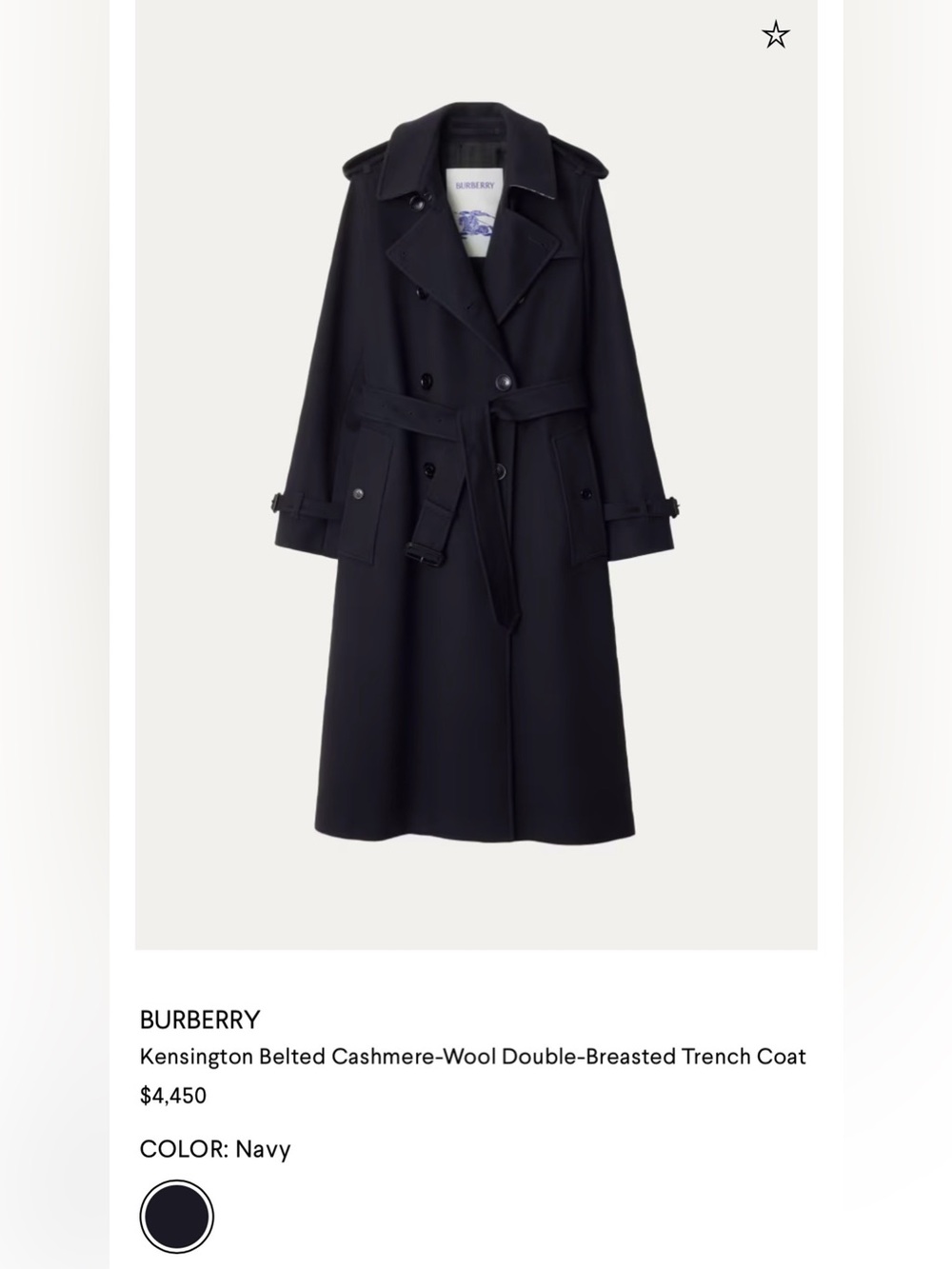 BURBERRY

Men’s Kensington Belted Cashmere-Wool Double-Breasted Trench Coat